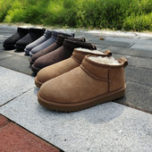 周冬雨明星同款 羊皮毛一体雪地靴男女短筒迷你低帮棉鞋 裸标休闲