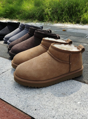 周冬雨明星同款 羊皮毛一体雪地靴男女短筒迷你低帮棉鞋裸标休闲