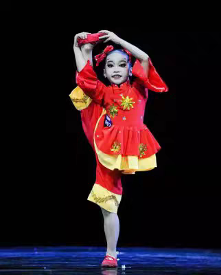 儿童表演中国芭比舞蹈演出服民族服古典表演服桃李杯喜庆服红色