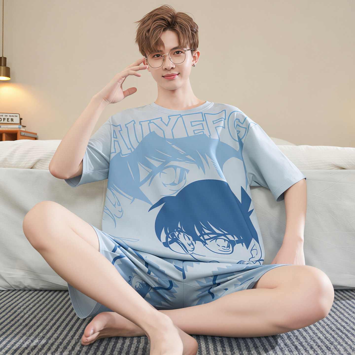 名侦探柯南男夏薄款纯棉睡衣套装