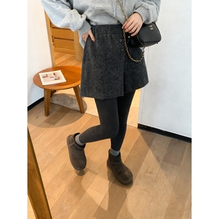 新款 秋季 胖mm复古简约时尚 百搭休闲毛呢阔腿短裤 大码 女装 韩国女装