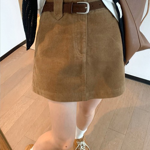 美式复古卡其色灯芯绒a字包臀裙