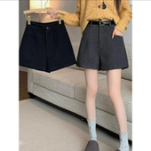 百搭显瘦A字阔腿裤 外穿毛呢短裤 女小个子2025年秋冬灰色高腰靴裤