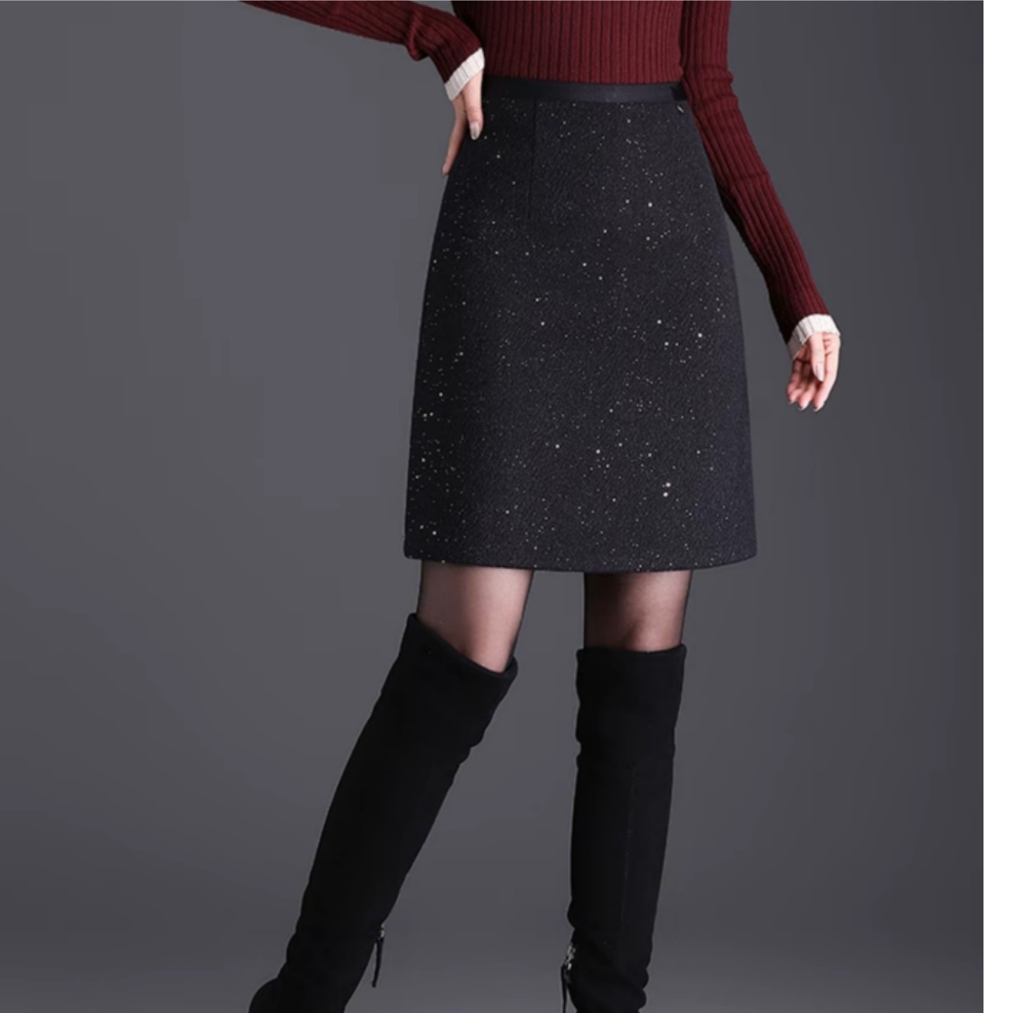 小香风半身裙女秋冬季2025新款高腰显瘦a字裙小个子洋气亮片短裙,女装/女士精品,大码半身裙,淘宝优惠券,粉丝福利购,淘宝优惠卷
