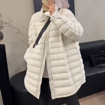 大码衬衫式羽绒棉服女胖mm2025秋冬新款宽松休闲百搭中长款外套潮