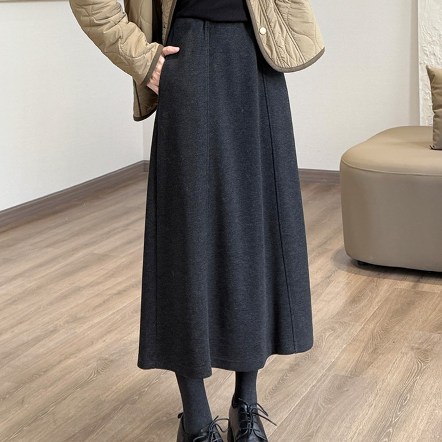 巨好看冬裙灰色拼接毛呢半身裙长款大码胖mm遮胯显瘦高腰a字伞裙,女装/女士精品,大码半身裙,淘宝优惠券,粉丝福利购,淘宝优惠卷
