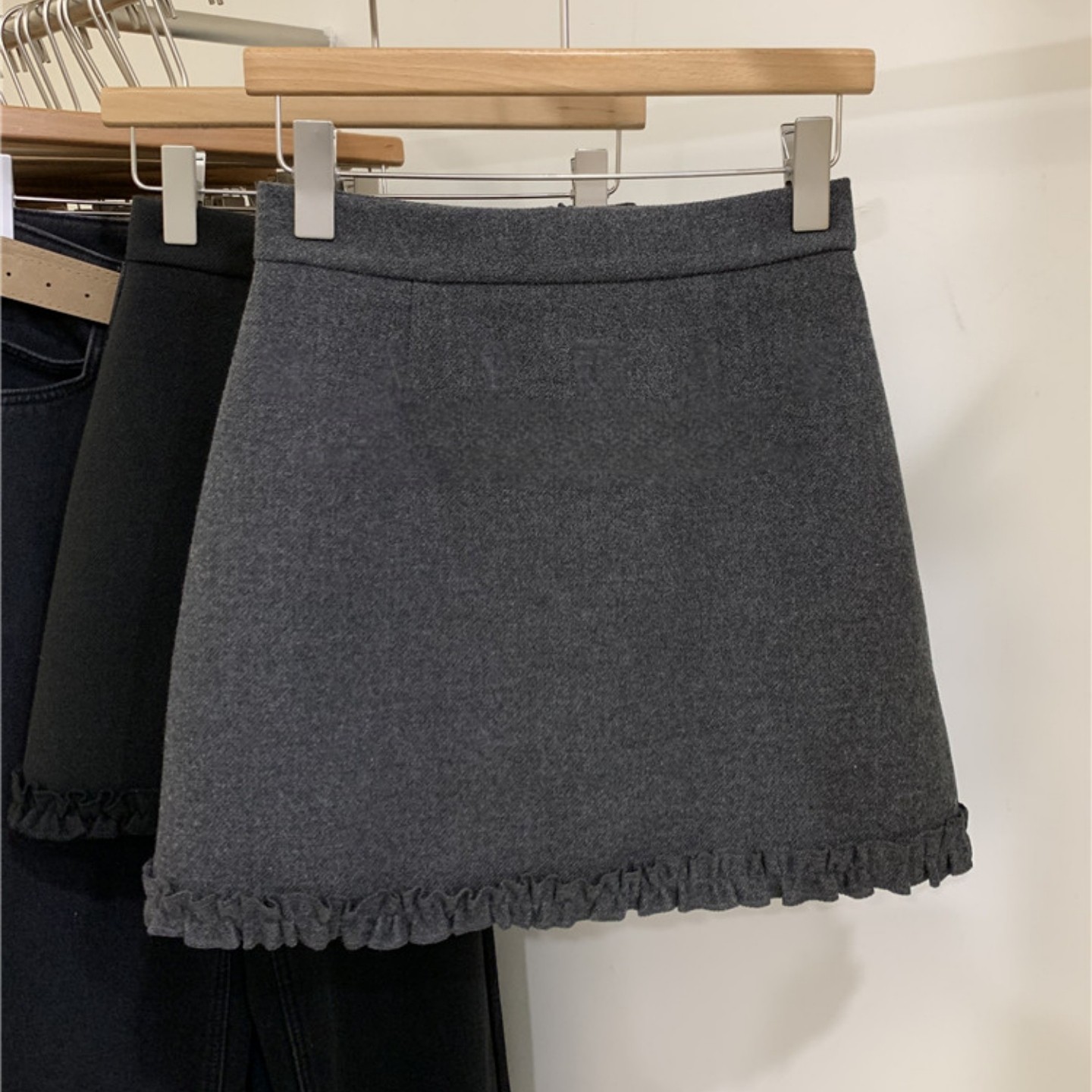 灰色毛呢半身裙女2025冬季高腰a字包臀裙花边拼接显瘦短裙小个子,女装/女士精品,大码半身裙,淘宝优惠券,粉丝福利购,淘宝优惠卷