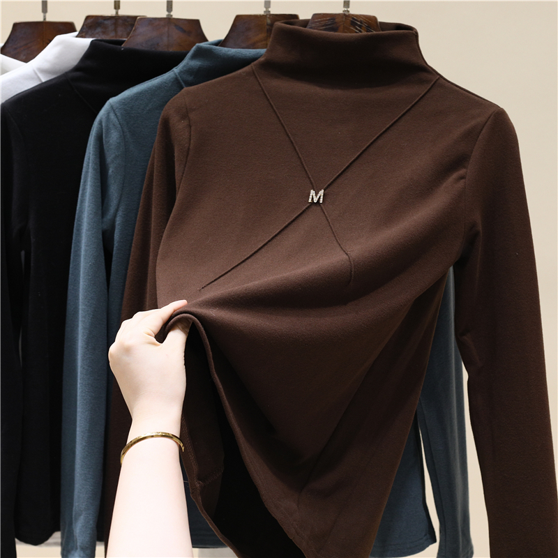 半高领加厚加绒打底衫女2025秋冬