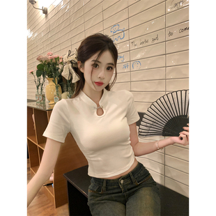 不規(guī)則修身 顯瘦打底上衣 T恤女夏季 設計感國風立領中國結盤扣短袖