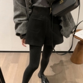 女大码 胖mm2025秋冬季 新款 灰色毛呢短裤 高腰宽松显瘦A字阔腿靴裤