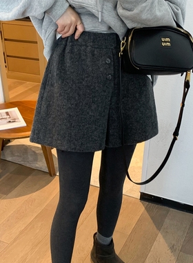 巨好看灰色毛呢阔腿短裤女大码胖mm2025秋冬新款高级感小个子裤子