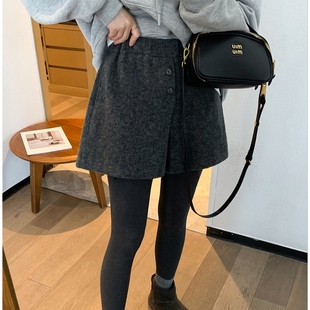 高级感小个子裤 胖mm2025秋冬新款 子 女大码 巨好看灰色毛呢阔腿短裤