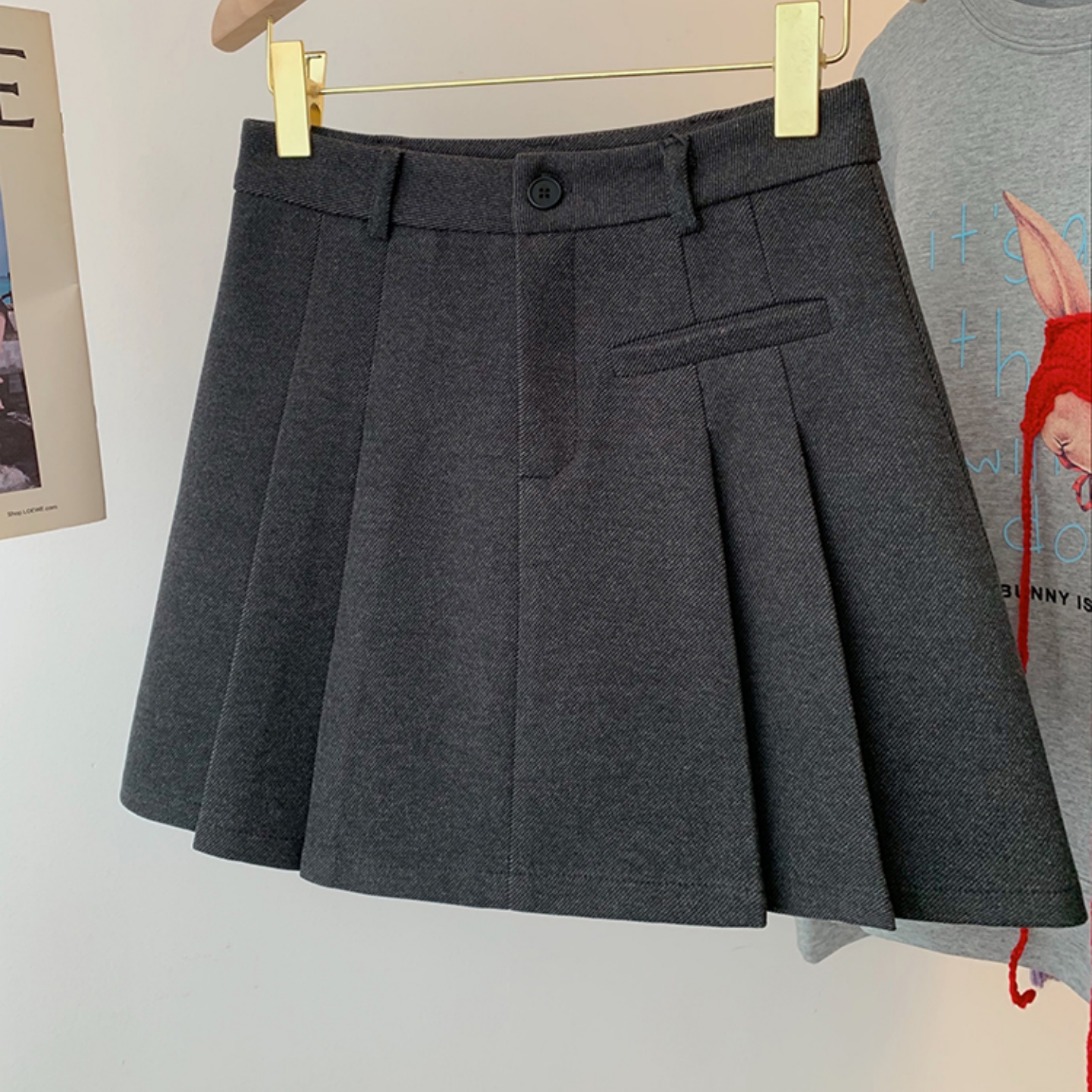 大码女装高腰黑色毛呢半身裙新款秋冬灰色百褶裙胖mm显瘦短裙子女