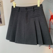 高腰黑色毛呢超好看冬装 大码 女装 半身裙灰色百褶裙胖mm显瘦短裙子