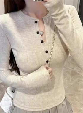 大码胖mm辣妹半开领长袖T恤女秋冬内搭修身遮肉显瘦打底衫上衣潮