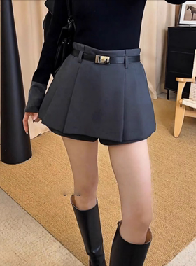 欧货高端定制灰色大码压褶裙裤女2025秋季新款高级气质减龄休闲裤
