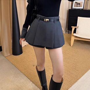 高级气质减龄休闲裤 欧货高端定制灰色大码 新款 女2025秋季 压褶裙裤