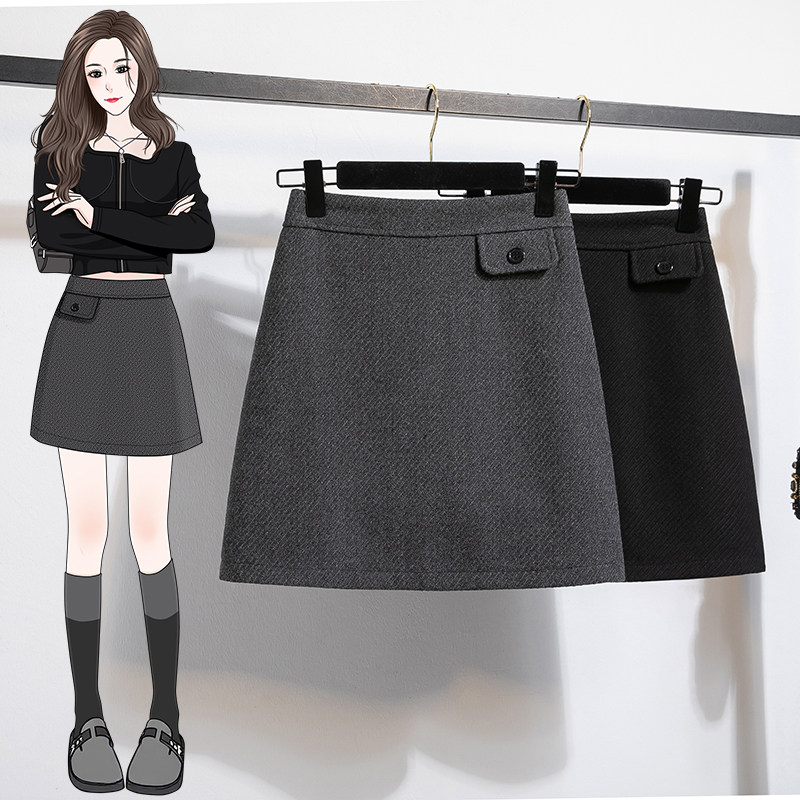 毛呢半身裙女秋冬2025新款大码胖mm高腰显瘦A字短裙高级绝美冬裙
