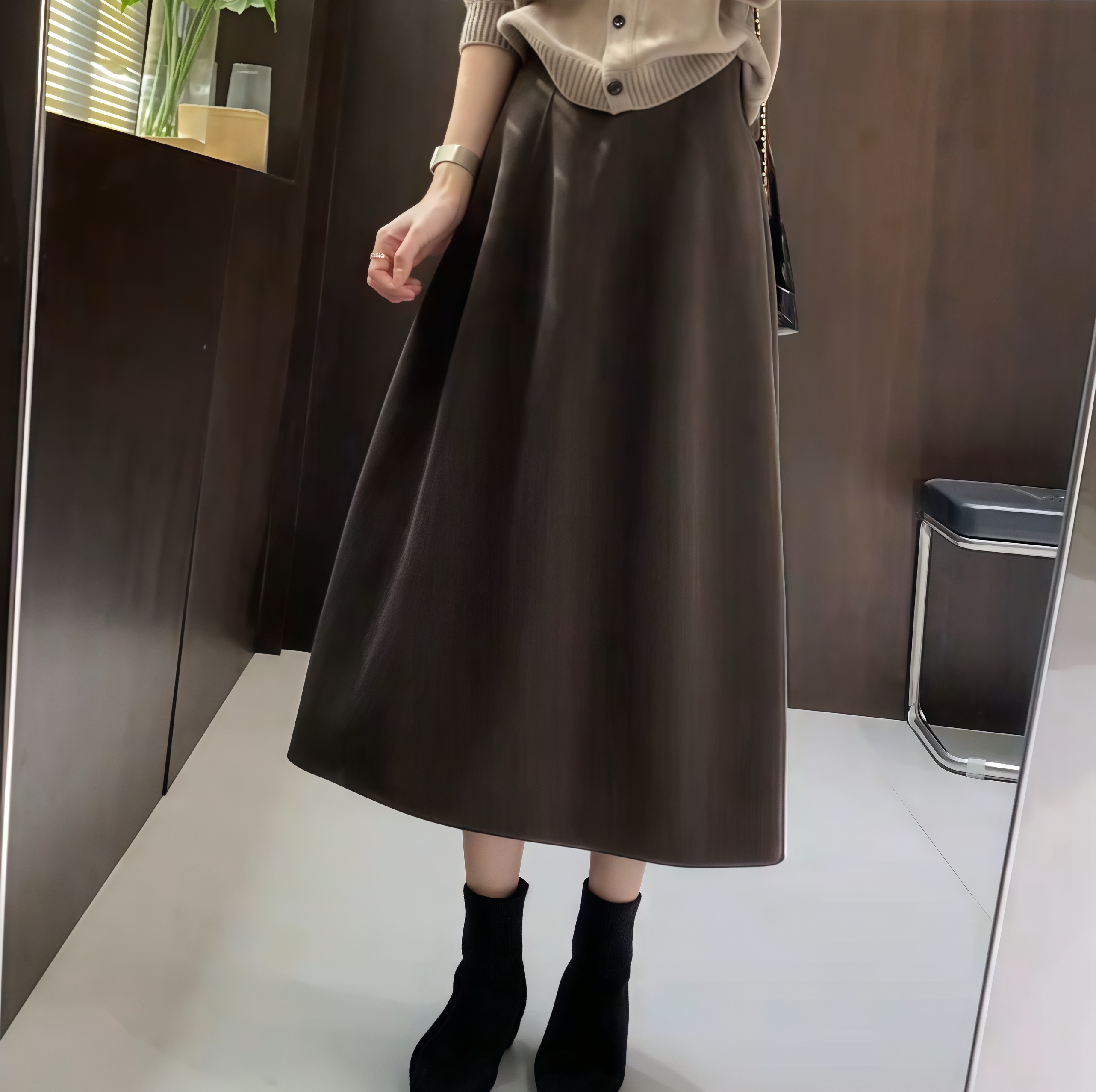 时尚韩系气质毛呢半身裙A字长裙