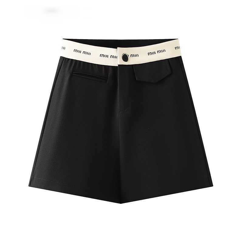 黑色拼接松紧高腰西装休闲短裤女2026春季新薄款宽松a字阔腿裤子,女装/女士精品,大码裤装,淘宝优惠券,粉丝福利购,淘宝优惠卷