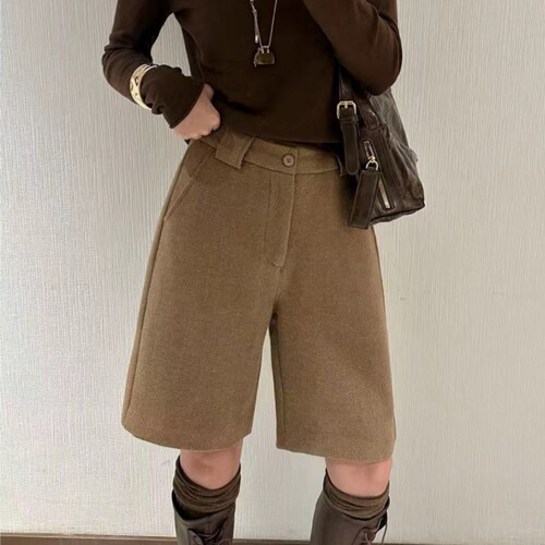 老钱风直筒五分短裤女2026年秋季新款大码胖妹妹高腰显瘦阔腿裤子