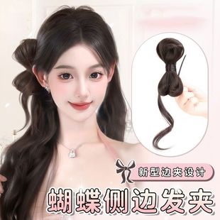 丸子头假发发圈蓬松蝴蝶结抓夹侧花苞头仿真发增发量盘发鬓假发包