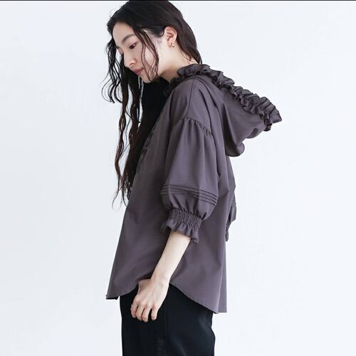 国现店主自留春夏季女士衬衫七分袖花边连帽上衣打底外穿都可爱