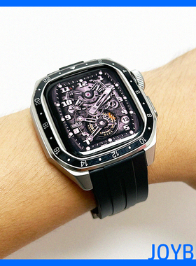 金属S10改装保护壳适用iWatch苹果手表一体运动硅胶表带46m蝴蝶扣