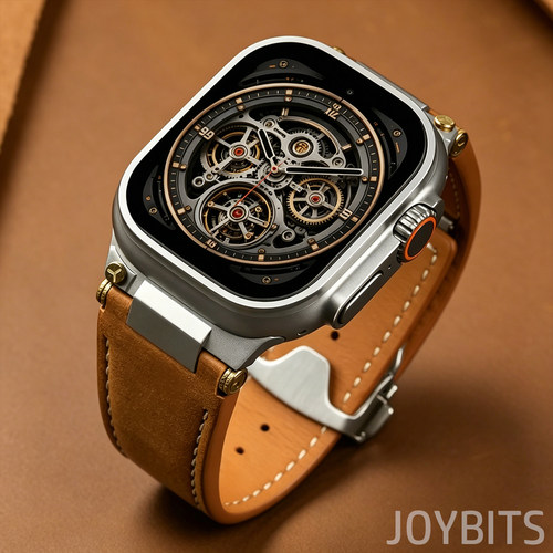 疯马真牛皮Ultra表带适用iWatch苹果手表S11不锈钢金属蝴蝶扣49mm