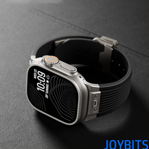 不锈钢金属钛金色Ultra氟橡硅胶S9表带适用iWatch8苹果手表壳49mm