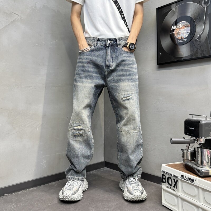 美式直筒裤水洗牛仔裤