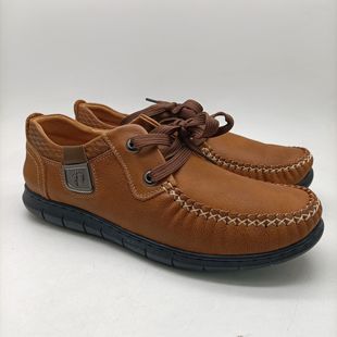 欢腾断码真皮头层牛皮系带休闲男鞋皮鞋青年圆头低跟平跟缝制软底