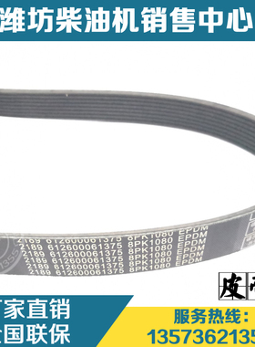 潍柴动力WP10发动机柴油机8PK1080皮带612600061375多楔带原厂件