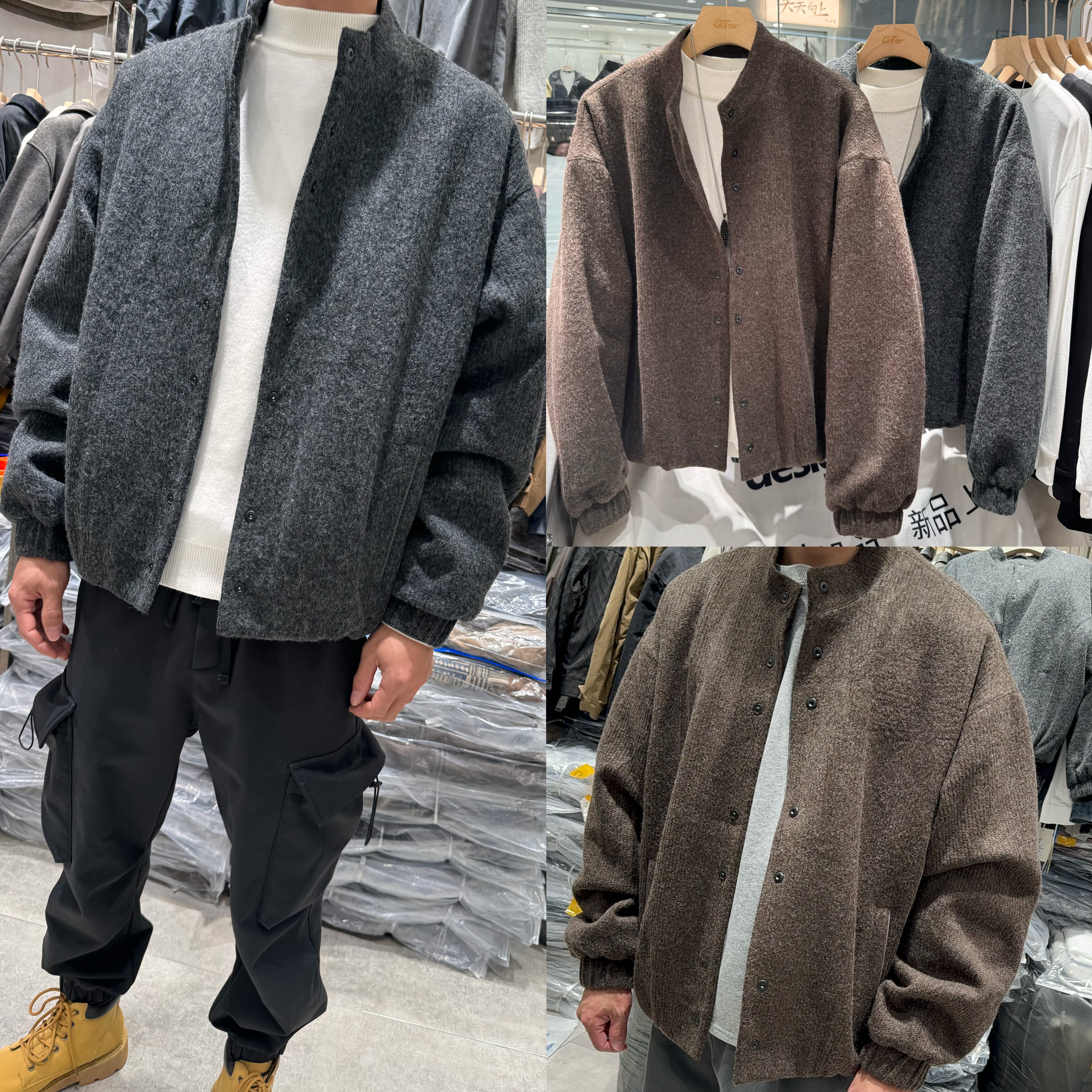 实体店2299冬季简潮男立领羊毛呢羽绒服外套轻薄保暖宽松日系夹克