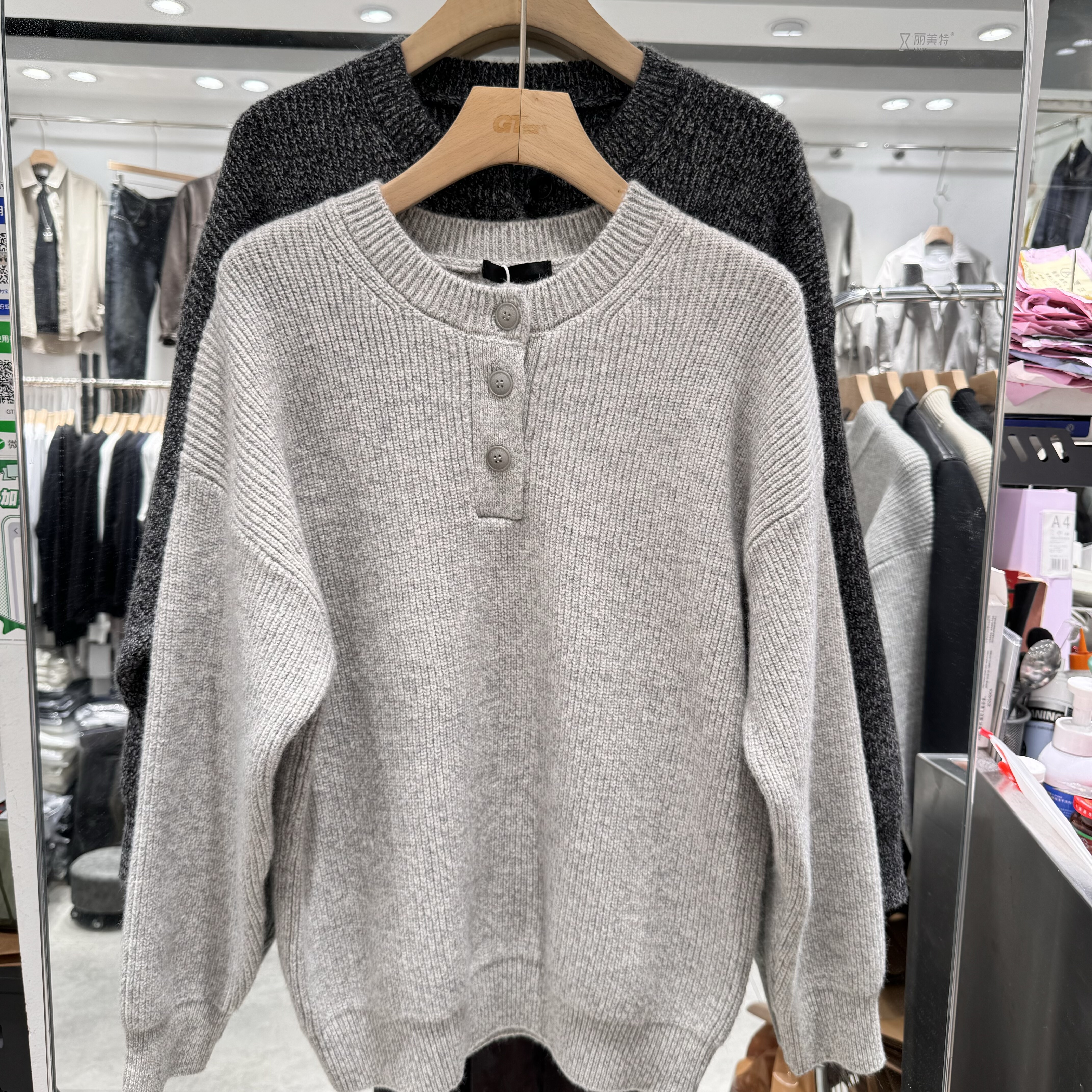 秋冬美式复古亨利领毛衣男款冬季慵懒风高级感针织衫三粒扣外套潮