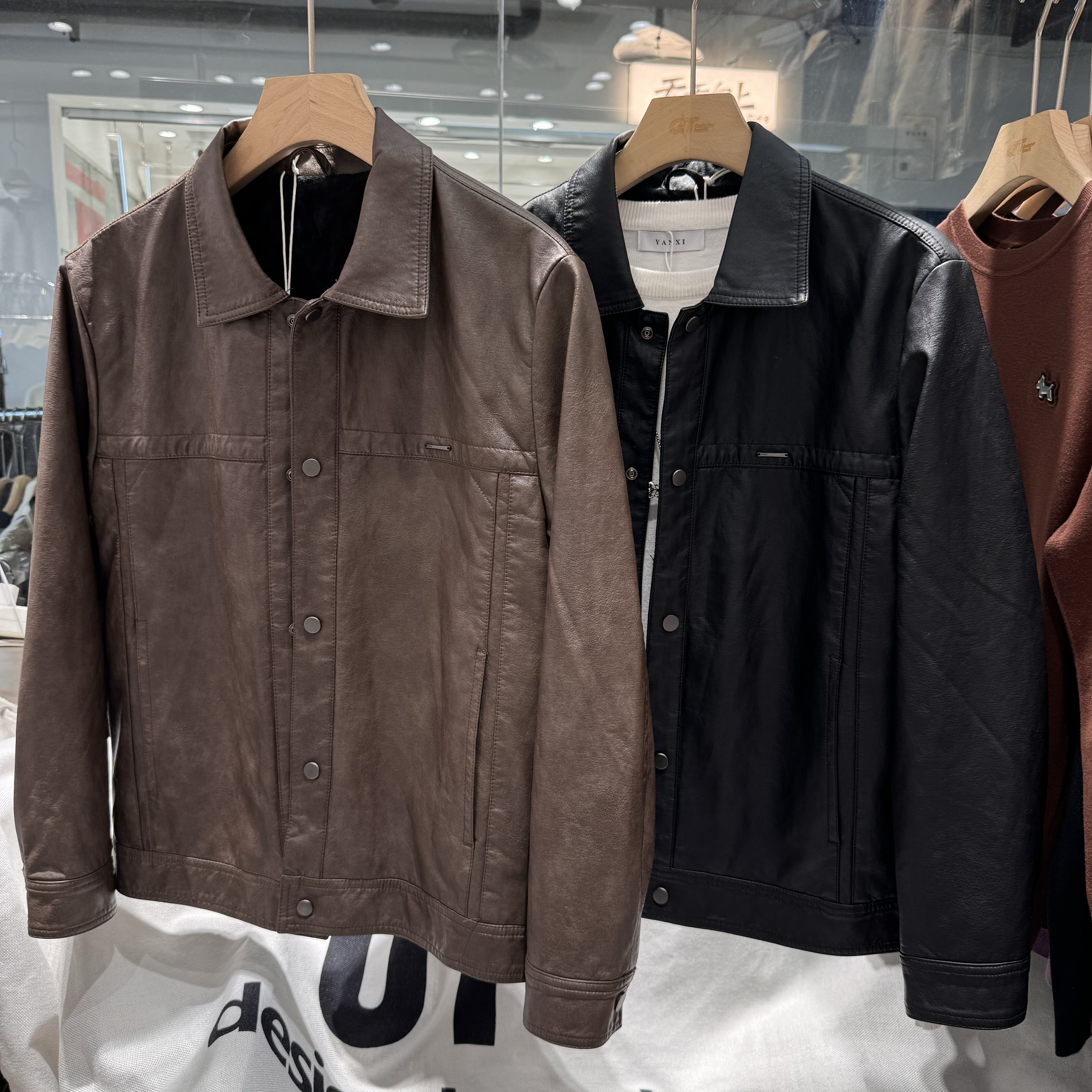 实体店秋冬轻奢翻领加绒皮衣外套男时尚修身百搭简约PU保暖上衣