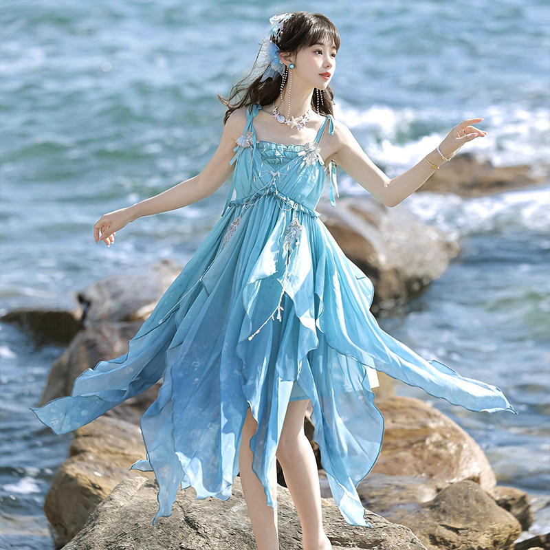 连衣裙女夏国风汉元素日常海边沙滩吊带裙减龄小个子新中式连衣裙,女装/女士精品,连衣裙,淘宝优惠券,粉丝福利购,淘宝优惠卷