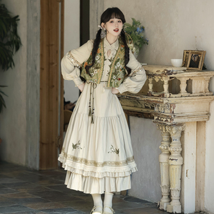 长裙套装 连衣裙女春秋国风汉元 素日常马甲高腰显瘦减龄学生新中式