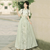 半身裙女夏国风日常短袖 长裙套装 衬衣收腰显瘦a字垂感爆款 新中式