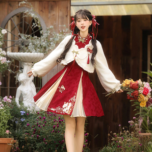 连衣裙女秋冬国风汉元素小个子新中式马年过年拜年服2026新年战袍