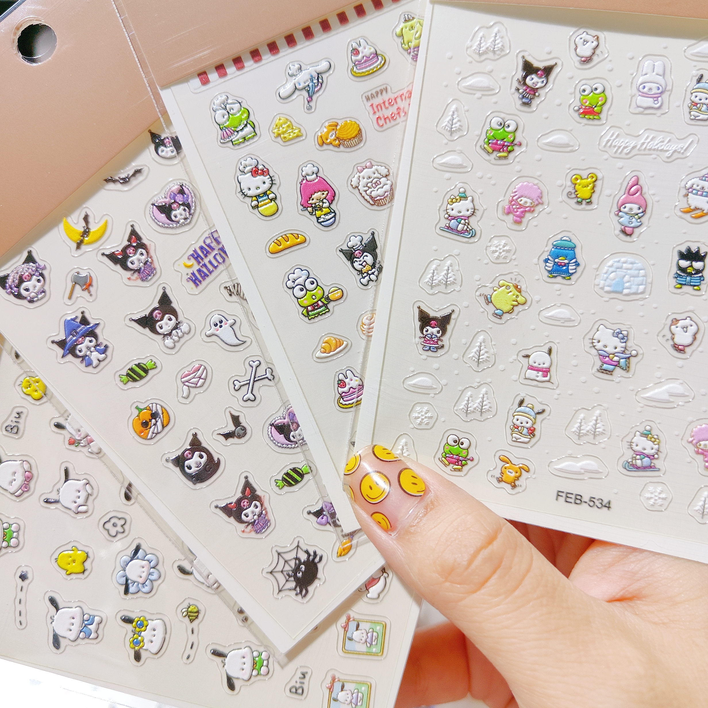 美甲贴纸5D立体浮雕指甲贴库洛米