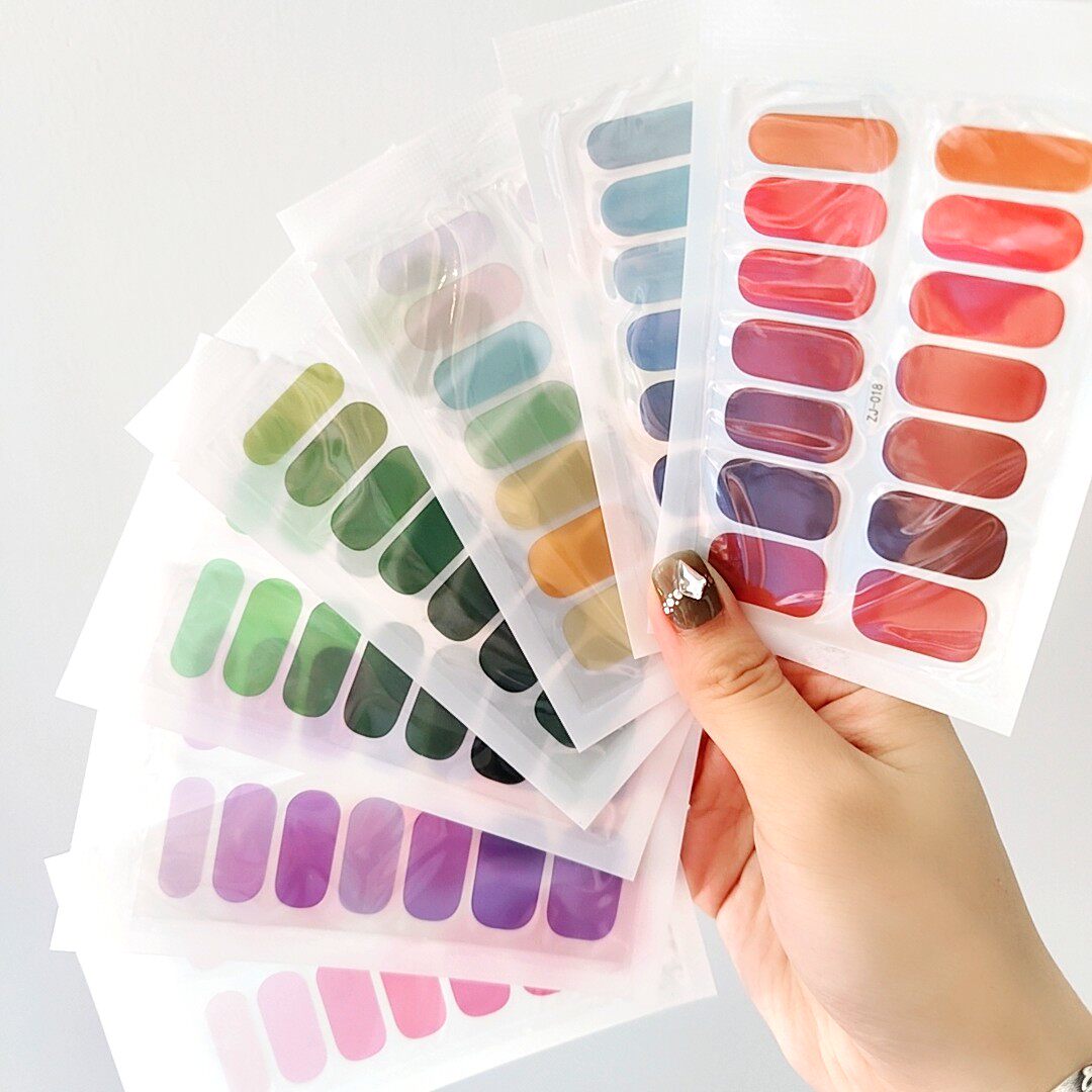 美甲全贴冰透系列整甲贴纸甲油膜水果花晕染渐变豹纹冰透糖果冻色