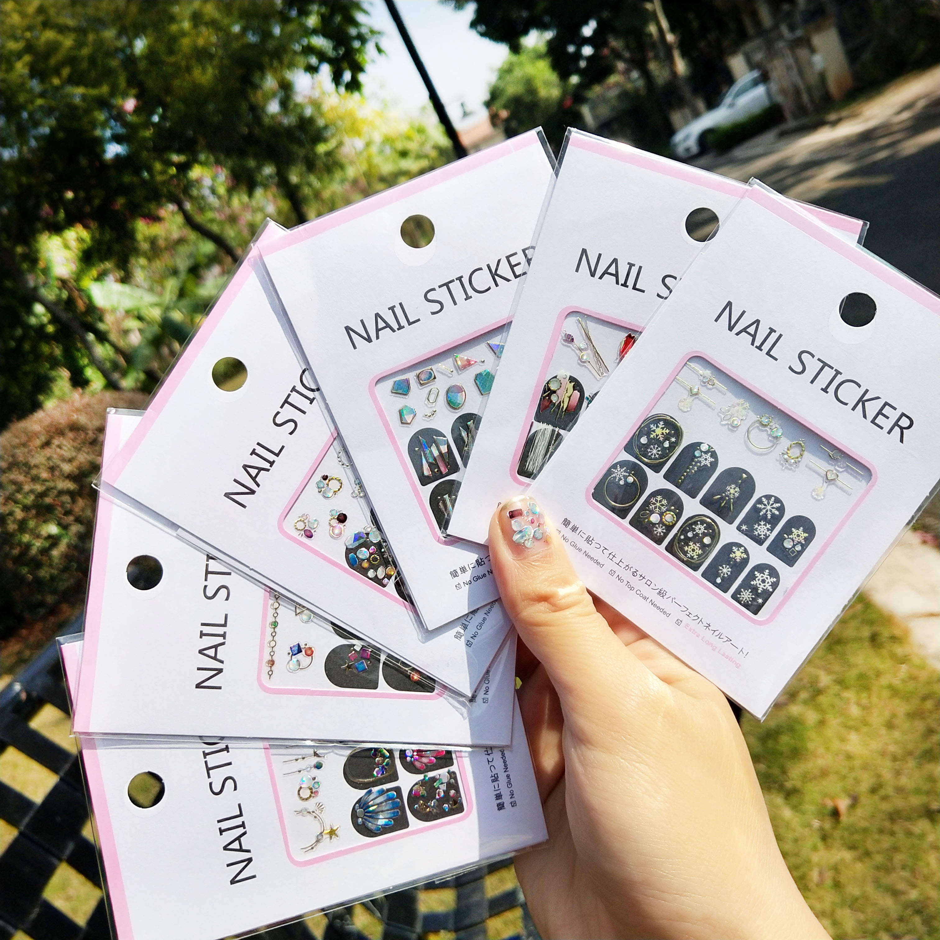 美甲贴纸3d立体烫金雪花星月指甲装饰品烫金宝石羽毛爱心笑脸金属