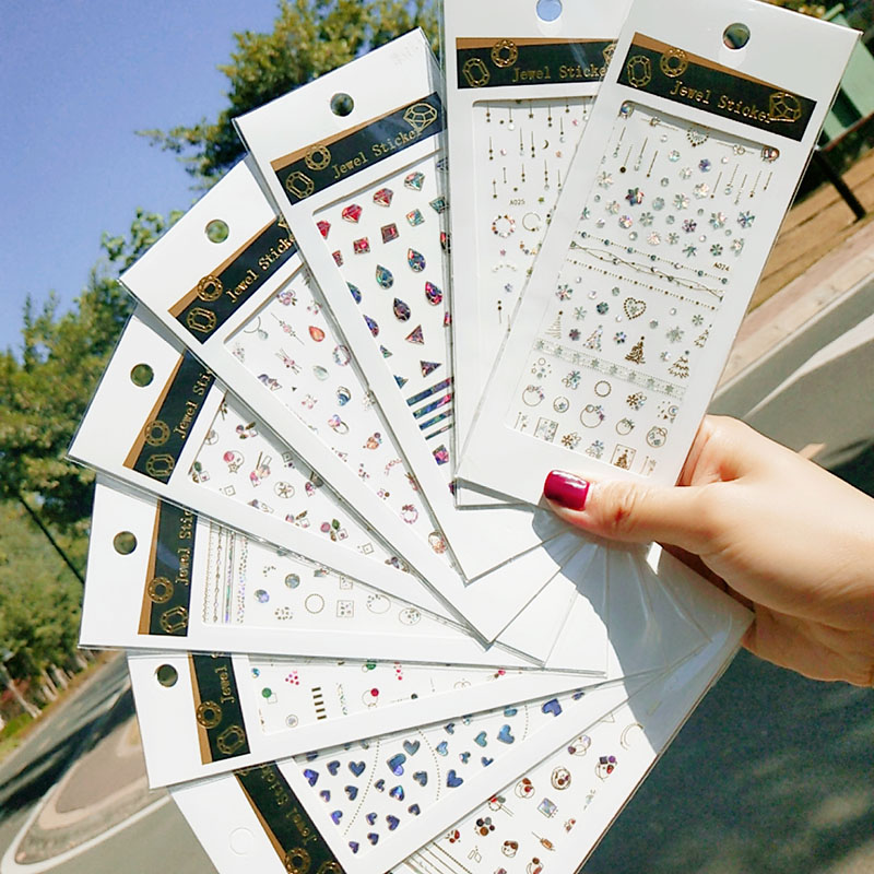 美甲贴纸花装饰ins宝石花边金色