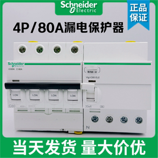 施耐德小型漏电断路器IC65N 4P 80A VIGI漏电保护器三相四线380V