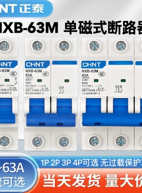正泰空气开关 NXB-63M 单磁式断路器1P小型断路器2P无过载保护63A
