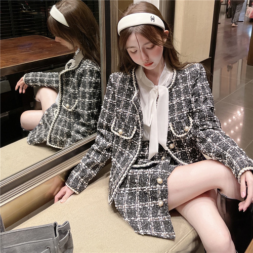 Real price real shooting ~ 2021 winter new small fragrant tweed thickened and cotton short coat irregular half suit