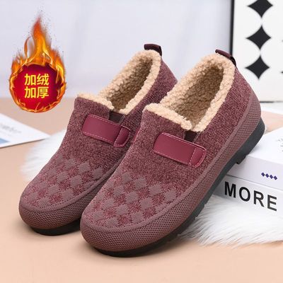 冬季老北京布鞋女鞋加绒保暖中老年棉鞋奶奶鞋圆头防滑平底妈妈鞋