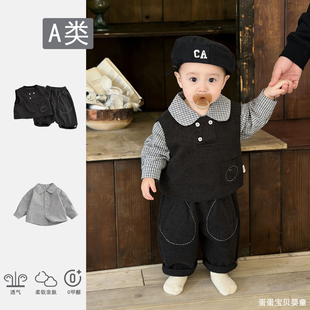 痞帅男童马甲三件套装春季洋气韩版宝宝分体春装外出婴幼儿衣服潮