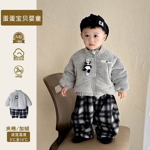 超好看男宝宝冬装夹棉衣服外套加厚洋气小童保暖套装帅气一岁冬季